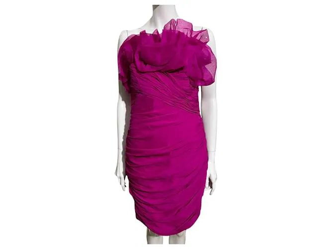 Marchesa Vestido palabra de honor fucsia Rosa 