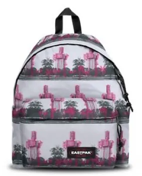 MOCHILA EASTPAK Padded Pak’r® 24 litros EK62065T Urban Pink blanca con edificios y flores rosas y grises