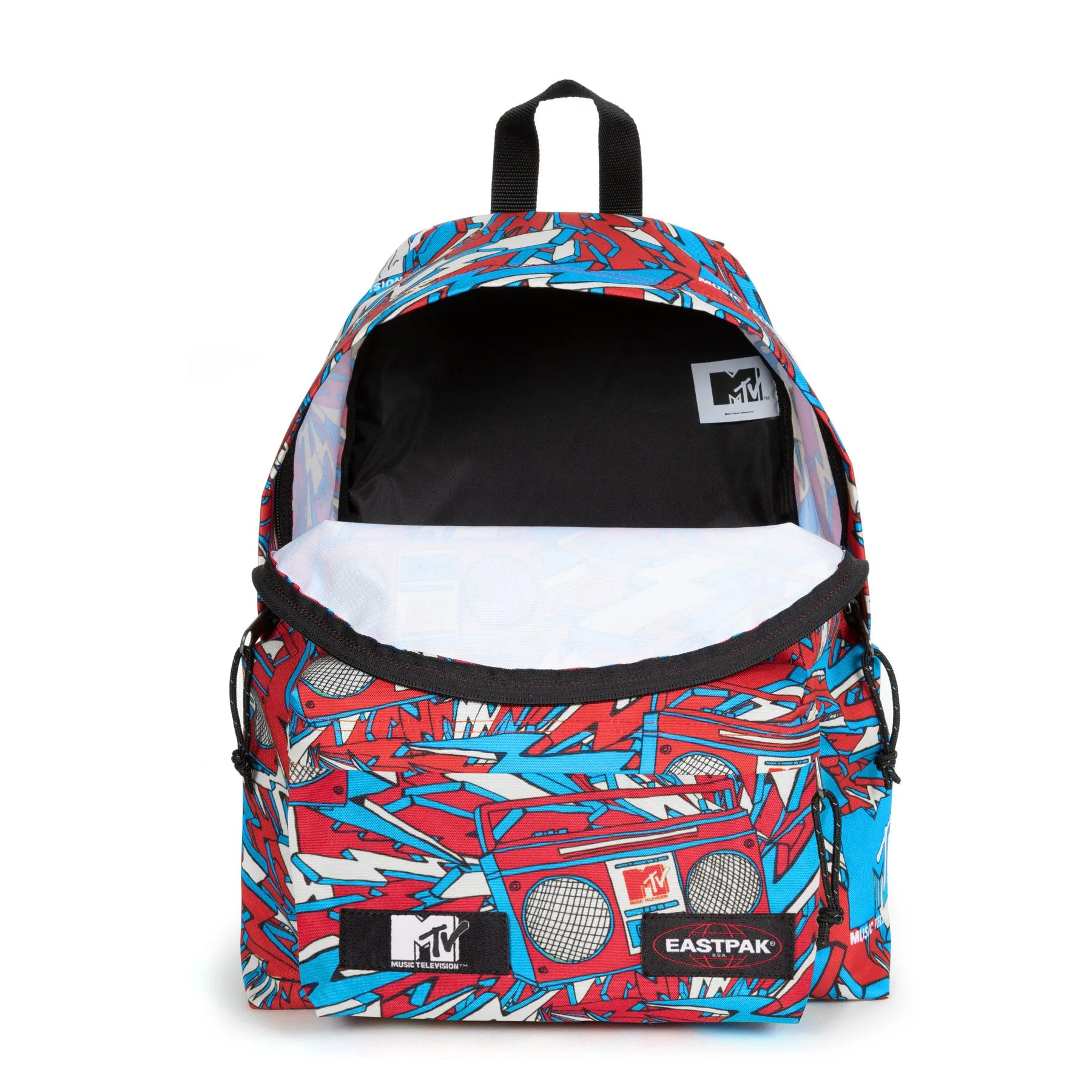 MOCHILA EASTPAK Padded Pak’r® 24 litros EK620L88 MTV white rojo/blanco estampado retro años 80 radio cassette