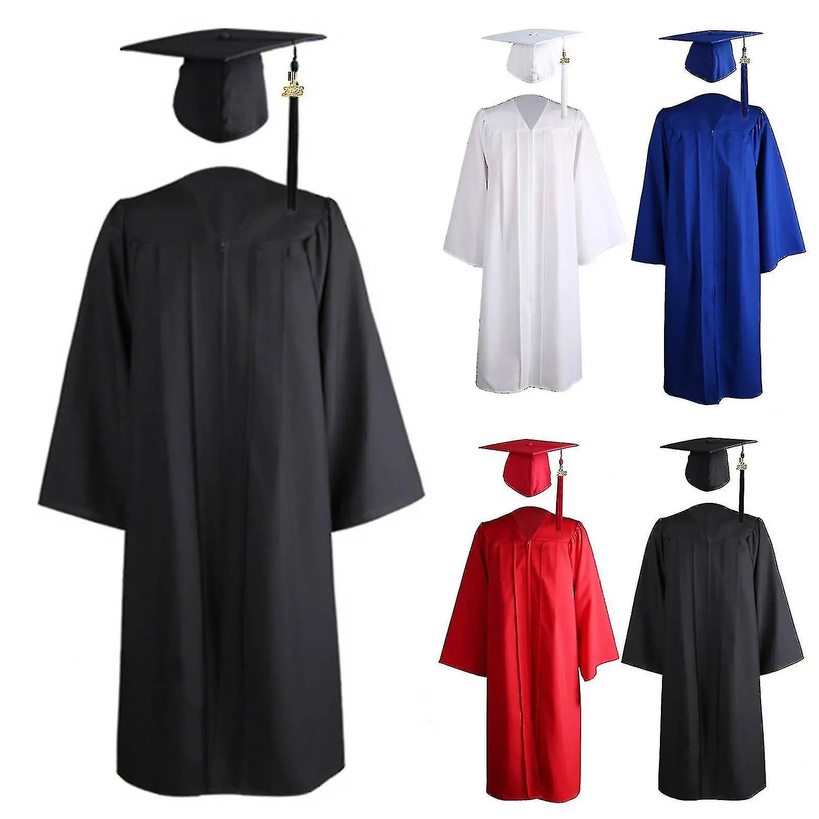 Naievear 1 Set Graduation Gown Hat Tassel Zipper V Neck Loose Solid Color 2023 High School Bachelor Academic Dress Student Suppl