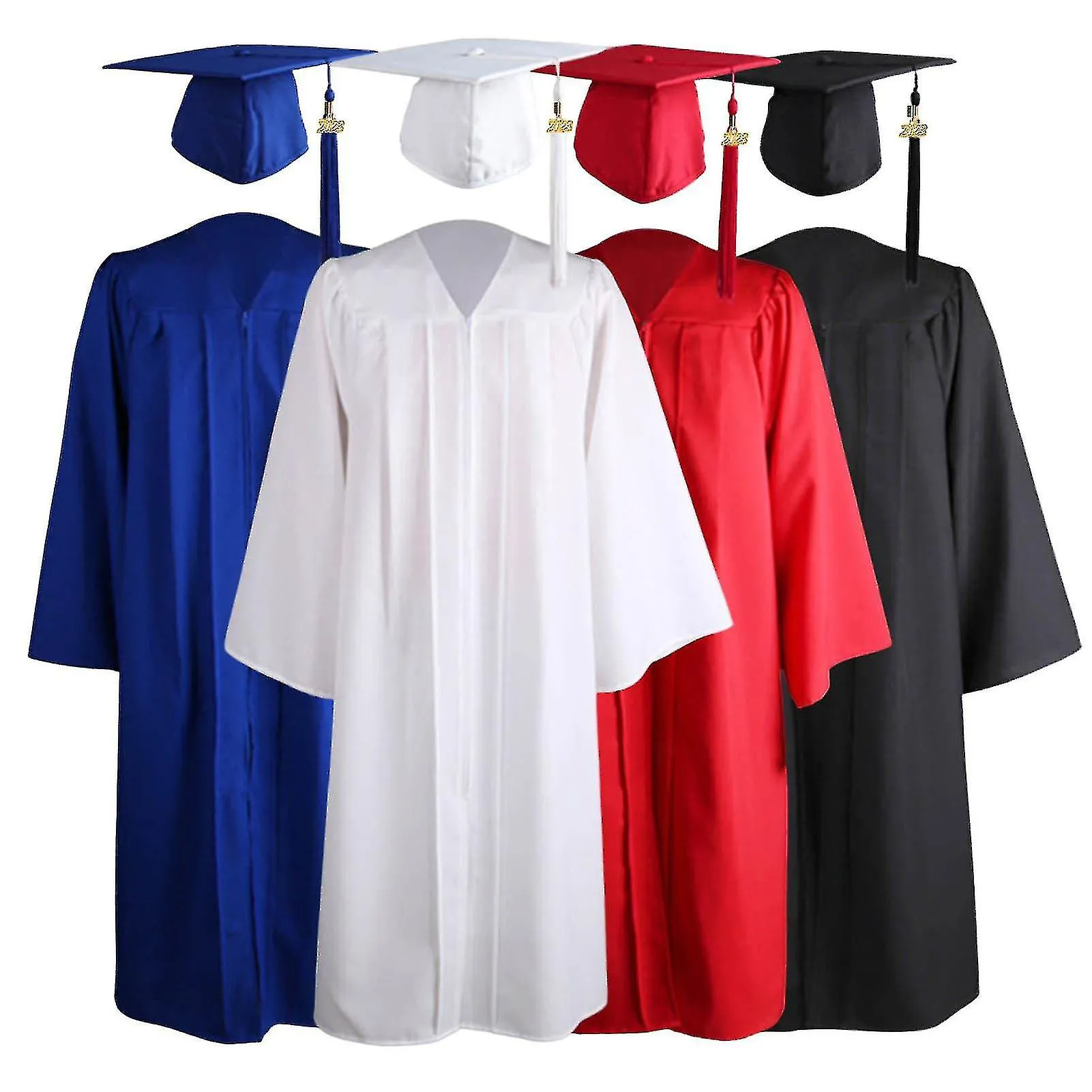 Naievear 1 Set Graduation Gown Hat Tassel Zipper V Neck Loose Solid Color 2023 High School Bachelor Academic Dress Student Suppl