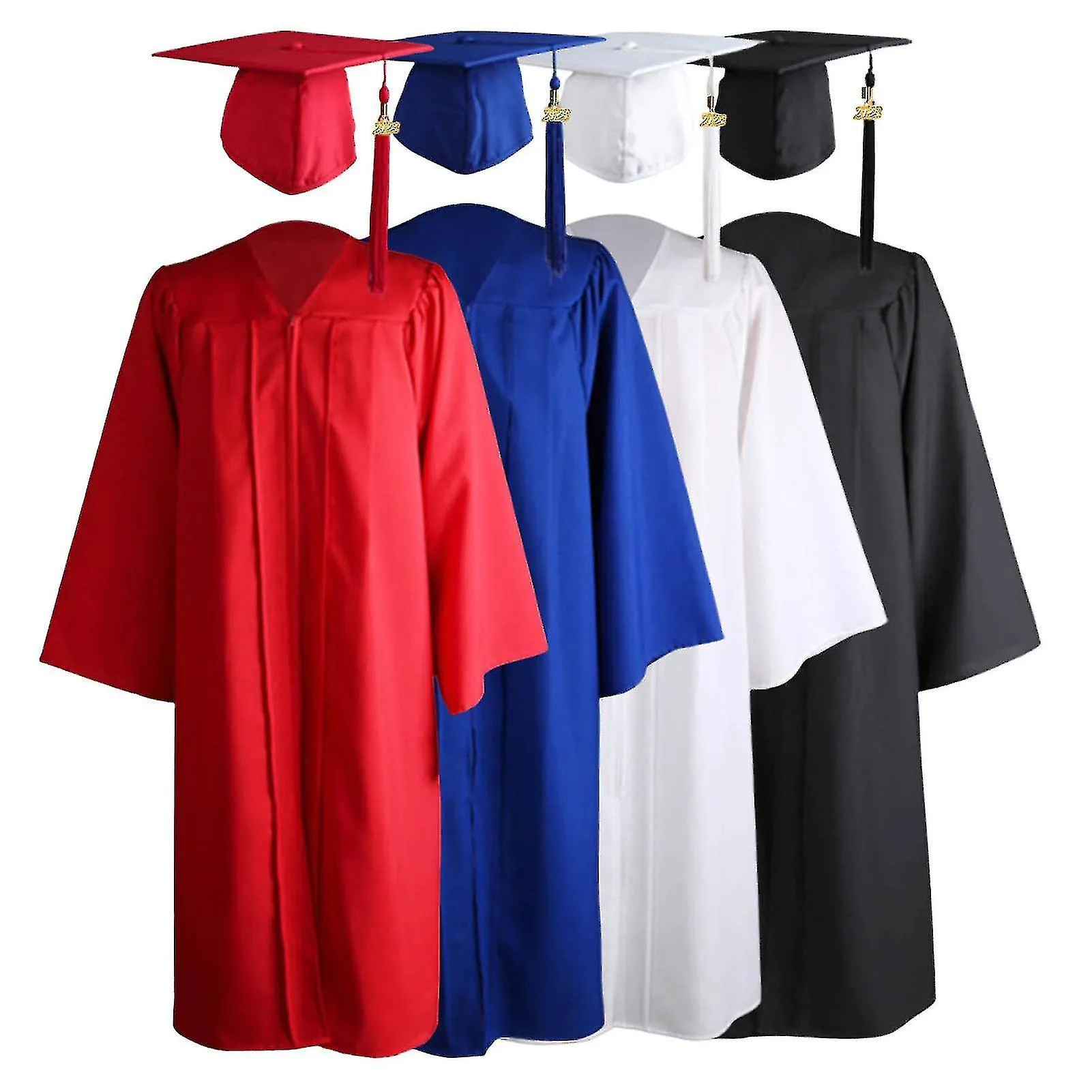 Naievear 1 Set Graduation Gown Hat Tassel Zipper V Neck Loose Solid Color 2023 High School Bachelor Academic Dress Student Suppl