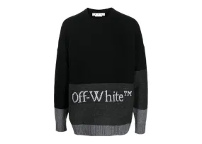 Off-White Blocked Intarsia-Logo Wool Crew Sweater Black/Grey