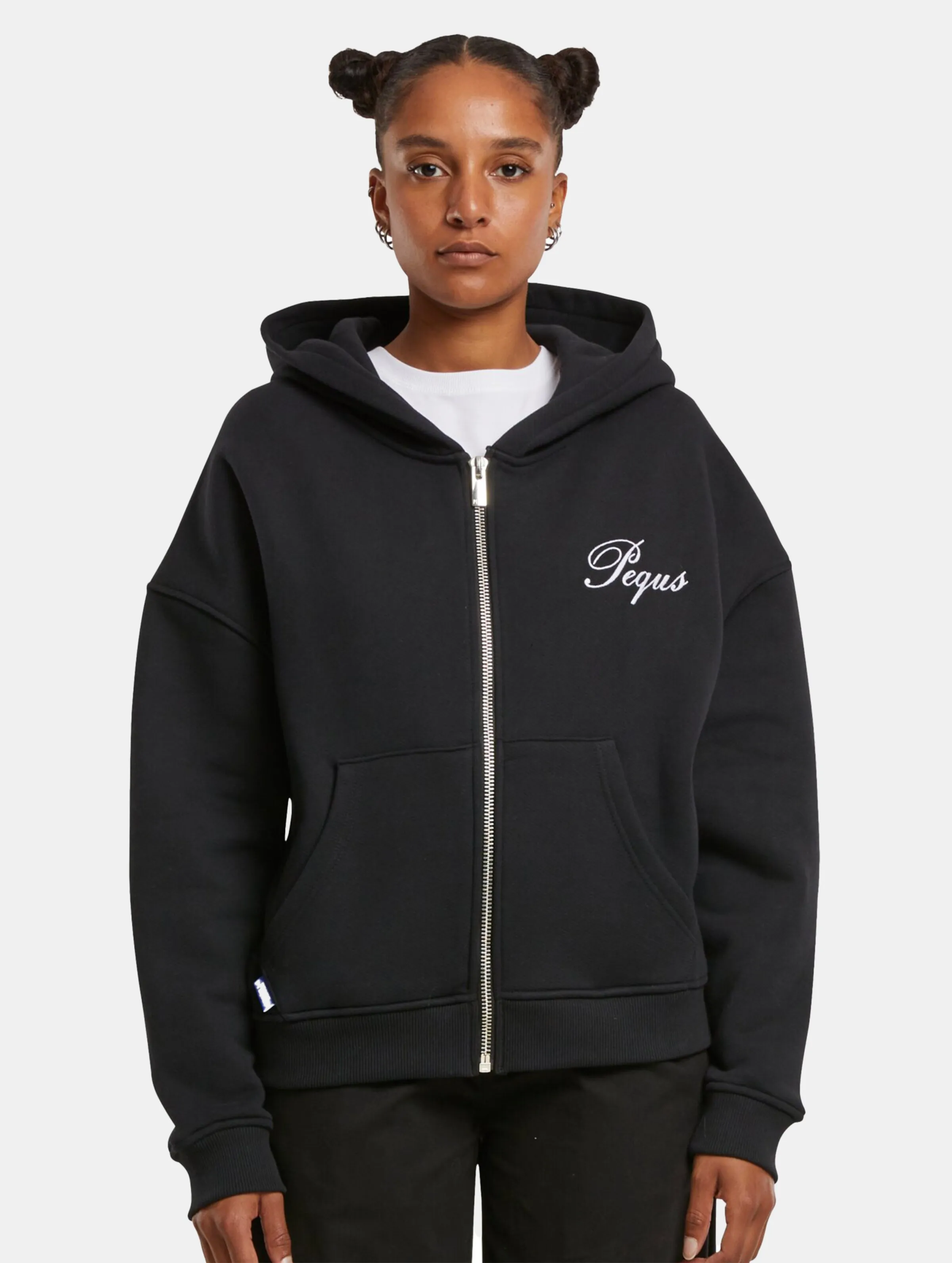 PEQUS Cropped Handwritten Logo Zip Hoodies