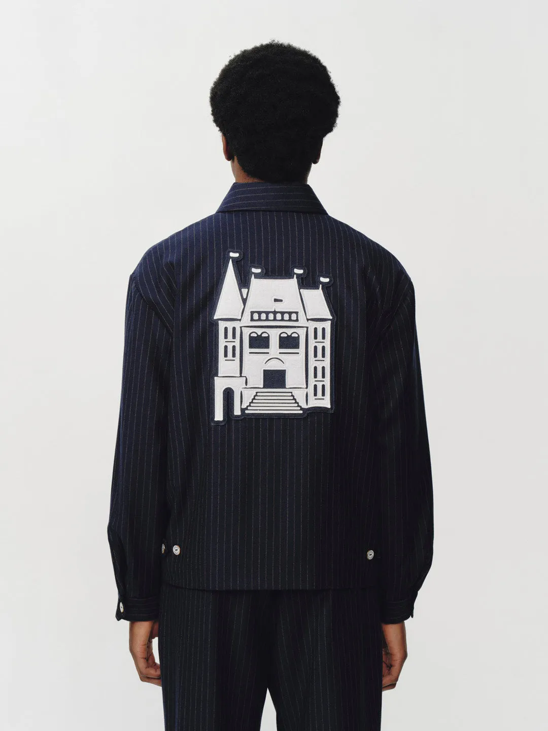 Pinstripe Zipper Jacket Navy