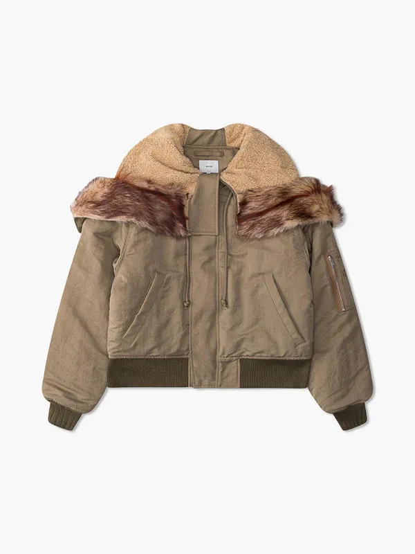 Rhude Fur Hooded Ma1 Jacket Beige