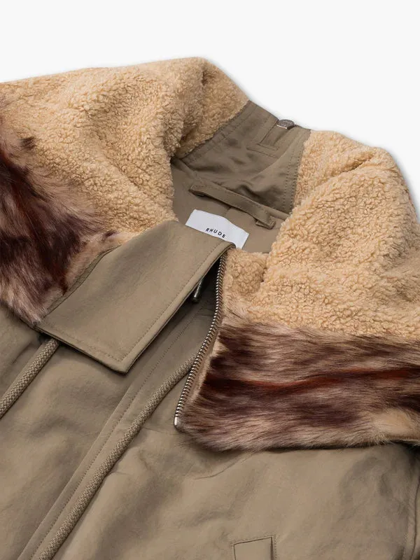 Rhude Fur Hooded Ma1 Jacket Beige