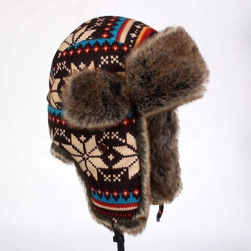 Russian Hat Men Women Men Winter Hat Snowflake Male Female Bomber Hats Russian Soviet Ushanka Hat Ear Flaps Windproof Cap