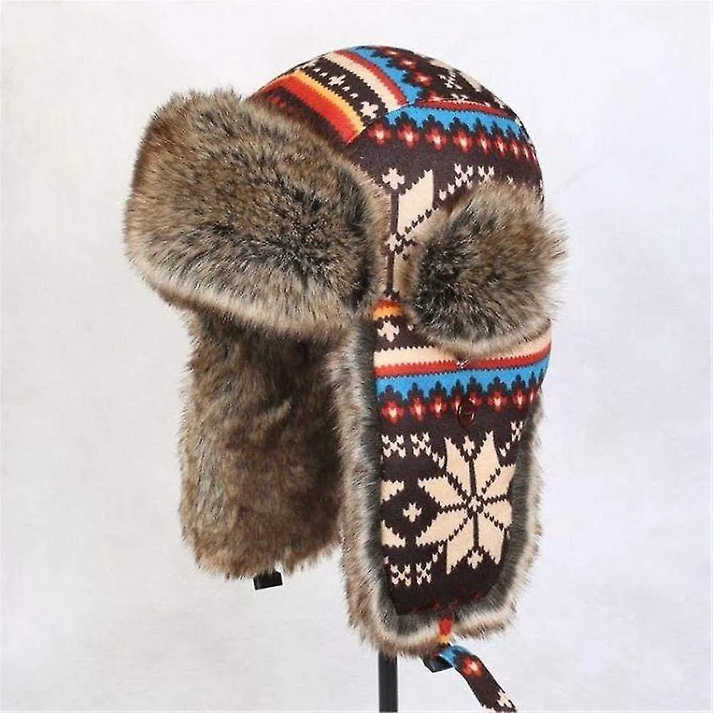 Russian Hat Men Women Men Winter Hat Snowflake Male Female Bomber Hats Russian Soviet Ushanka Hat Ear Flaps Windproof Cap