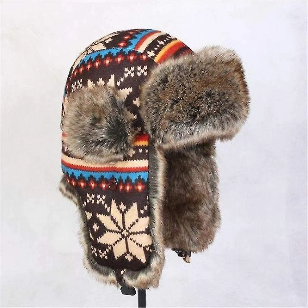 Russian Hat Men Women Men Winter Hat Snowflake Male Female Bomber Hats Russian Soviet Ushanka Hat Ear Flaps Windproof Cap