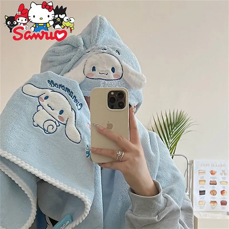 Sanrio Cinnamoroll Bath Towel & Dry Hair Hat Women Wrap-around Bath Absorb Water Kawaii Warm Dries Quickly Household Bath To