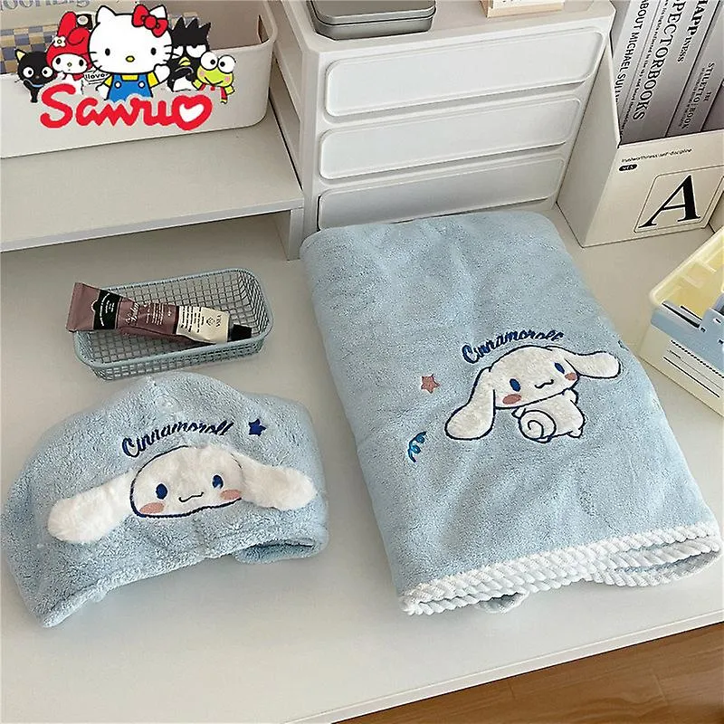 Sanrio Cinnamoroll Bath Towel & Dry Hair Hat Women Wrap-around Bath Absorb Water Kawaii Warm Dries Quickly Household Bath To