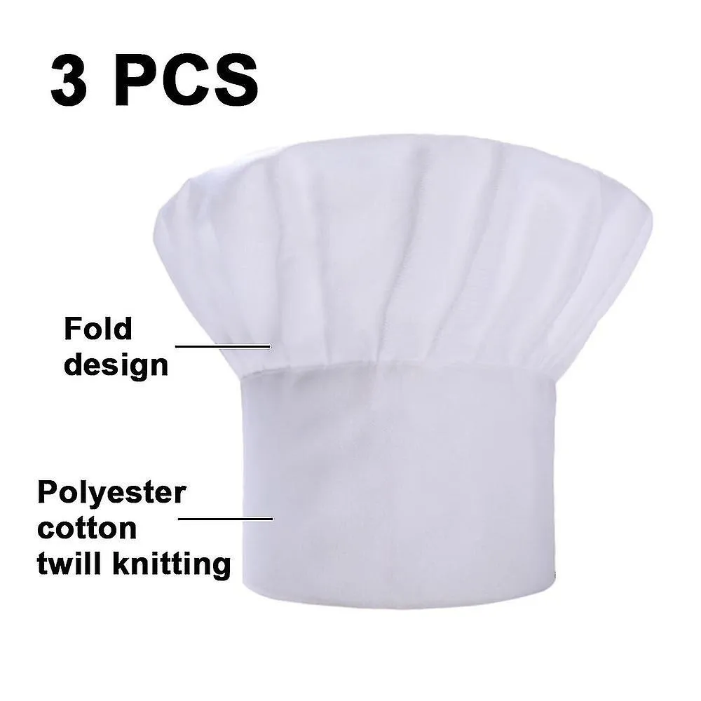 Set Of 3 Pack Adult Chef Hat Adult Adjustable Elastic Baker Kitchen Cooking Chef Cap