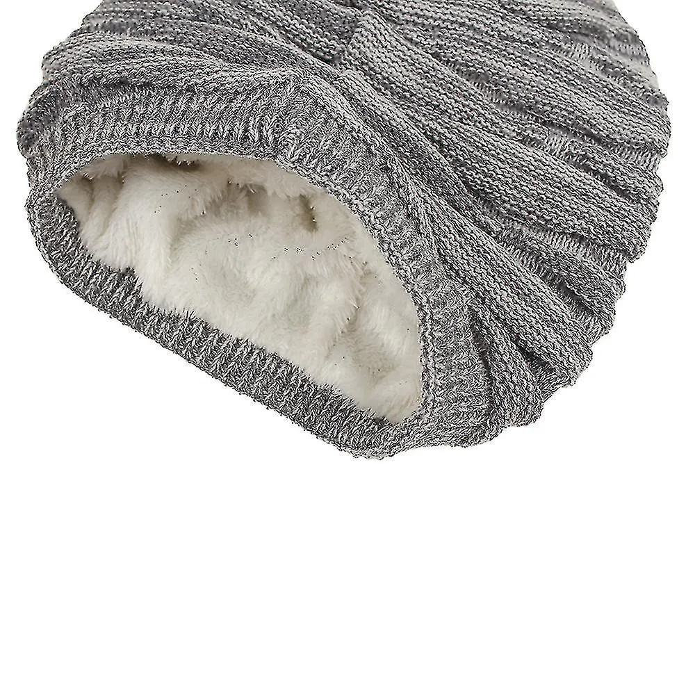 Slouchy Beanie Hat With Fleece Lined, Knit Warm Soft Stretch Chunky Cap For Men And Ladies Women