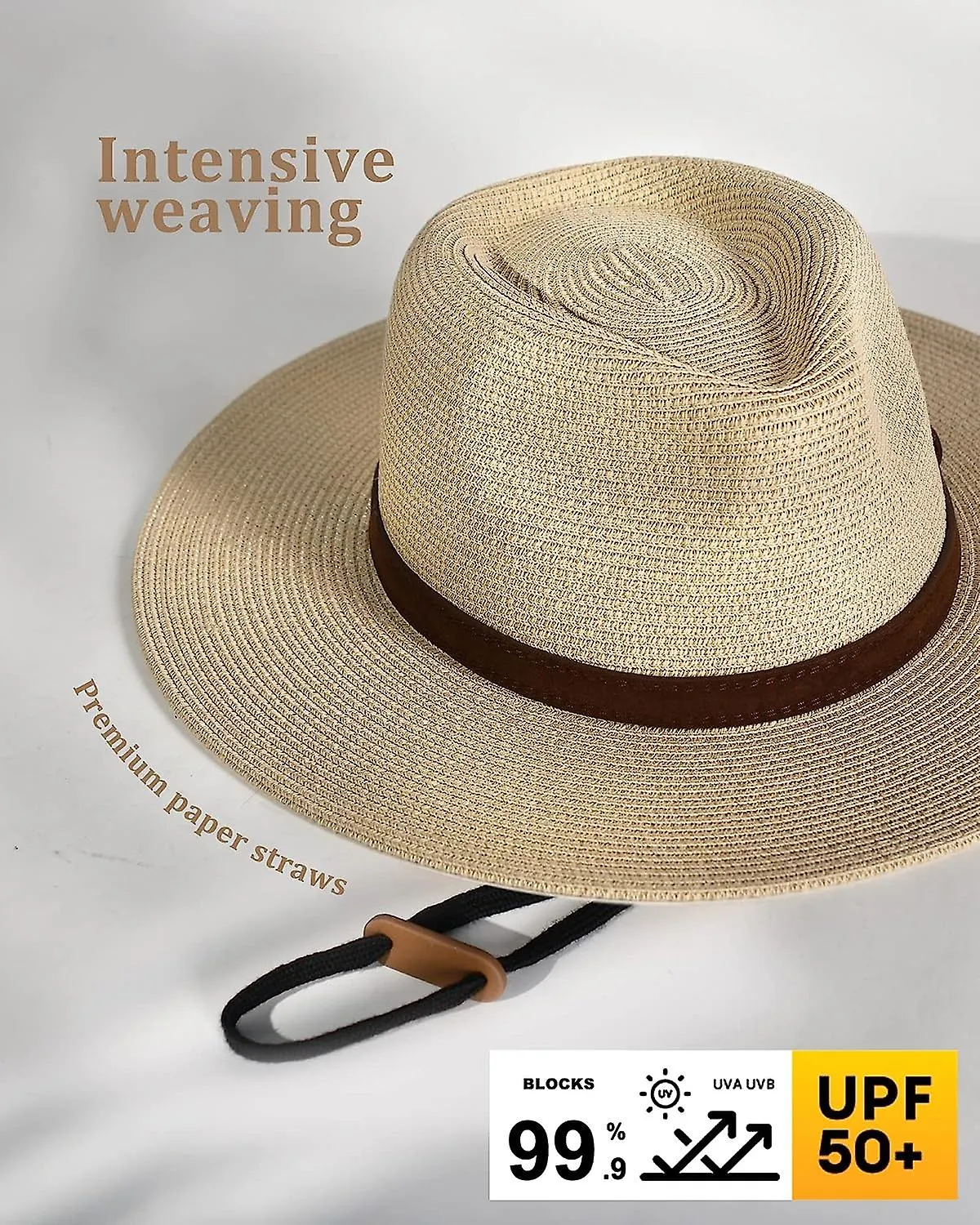 Straw sun hat with wide brim for men and women, adjustable