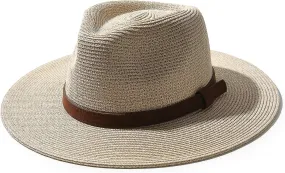 Straw sun hat with wide brim for men and women, adjustable