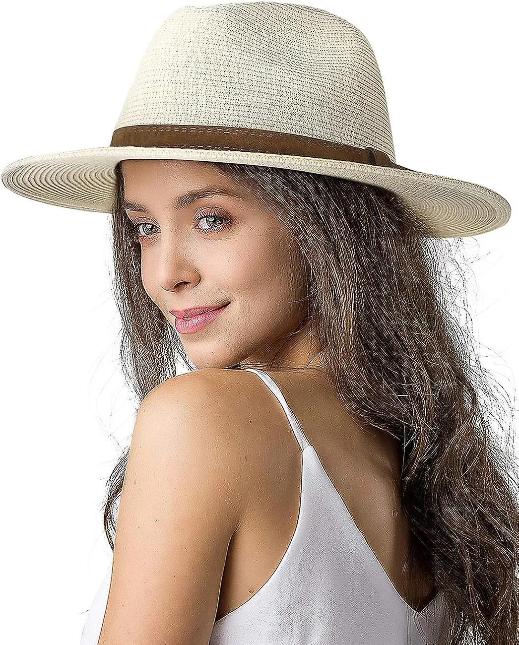 Straw sun hat with wide brim for men and women, adjustable