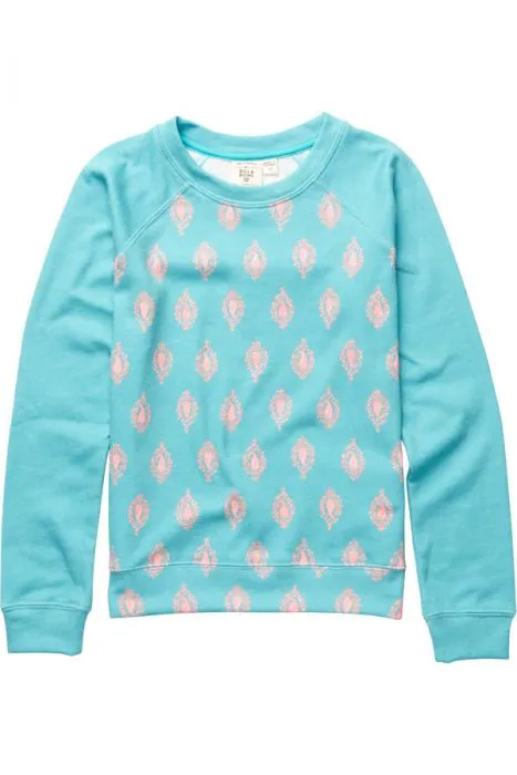 Sudadera BILLABONG niña cuello redondo Ref. C8CR02 Paying games Carribean azul turquesa con detalles rosa palo