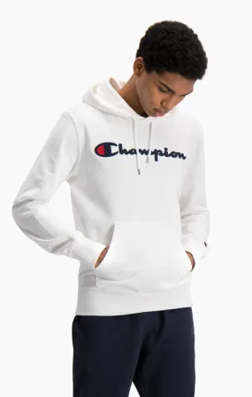 Sudadera CHAMPION Hombre con capucha  SATIN SCRIPT LOGO COTTON TERRY HOODIE Ref. 214183 blanca