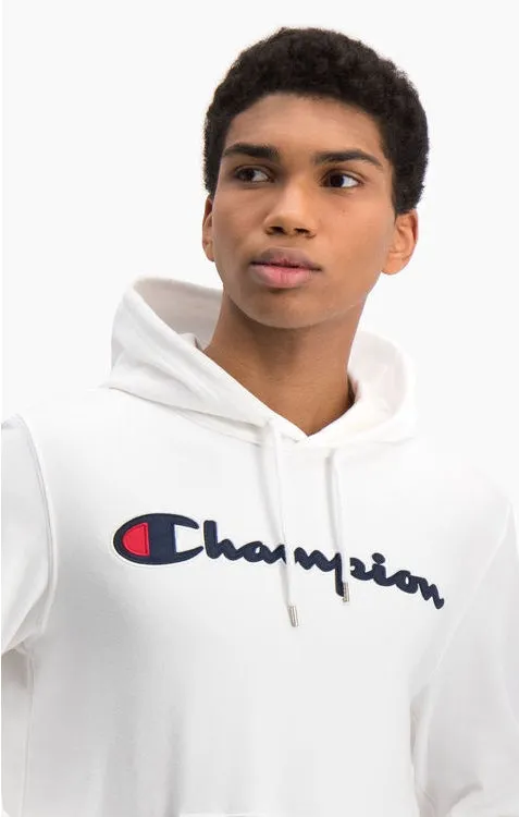 Sudadera CHAMPION Hombre con capucha  SATIN SCRIPT LOGO COTTON TERRY HOODIE Ref. 214183 blanca