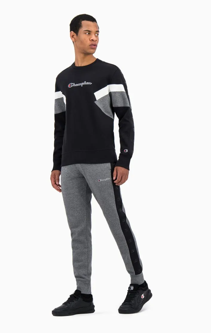 Sudadera CHAMPION Hombre Cuello redondo COLOUR BLOCK INSERT FLEECE SWEATSHIRT Ref. 214786 negra y gris