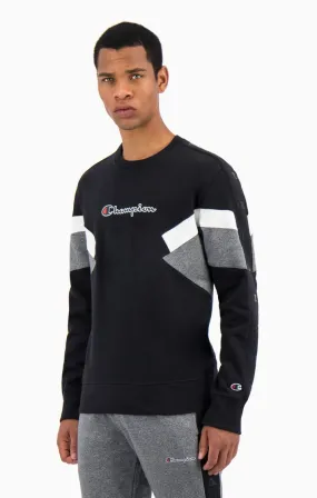 Sudadera CHAMPION Hombre Cuello redondo COLOUR BLOCK INSERT FLEECE SWEATSHIRT Ref. 214786 negra y gris