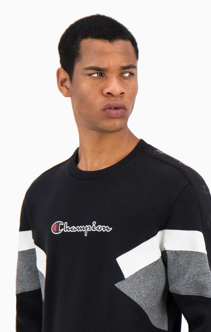 Sudadera CHAMPION Hombre Cuello redondo COLOUR BLOCK INSERT FLEECE SWEATSHIRT Ref. 214786 negra y gris