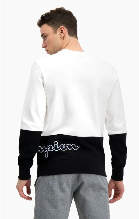 Sudadera CHAMPION Hombre cuello redondo COLOUR BLOCK LOGO WRAPAROUND LOGO SWEATSHIRT Ref. 214206 blanca y marino