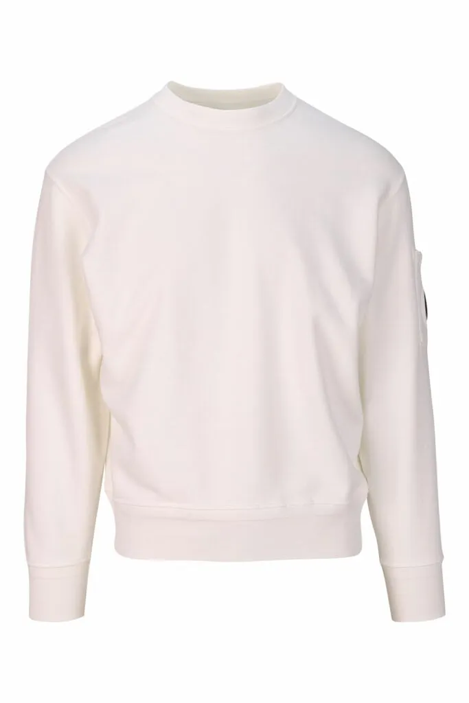 Sudadera color crema con logo lente lateral y bolsillo