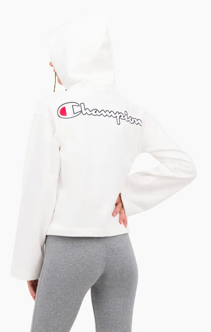 Sudadera corta CHAMPION chica SATIN STITCH SCRIPT LOGO CROPPED FLEECE HOODIE Ref. 113186 blanca