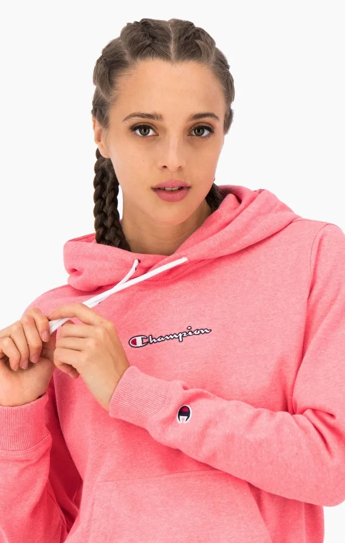 Sudadera corta CHAMPION chica SATIN STITCH SCRIPT LOGO ECO YARN HOODIE Ref. 113198 rosa