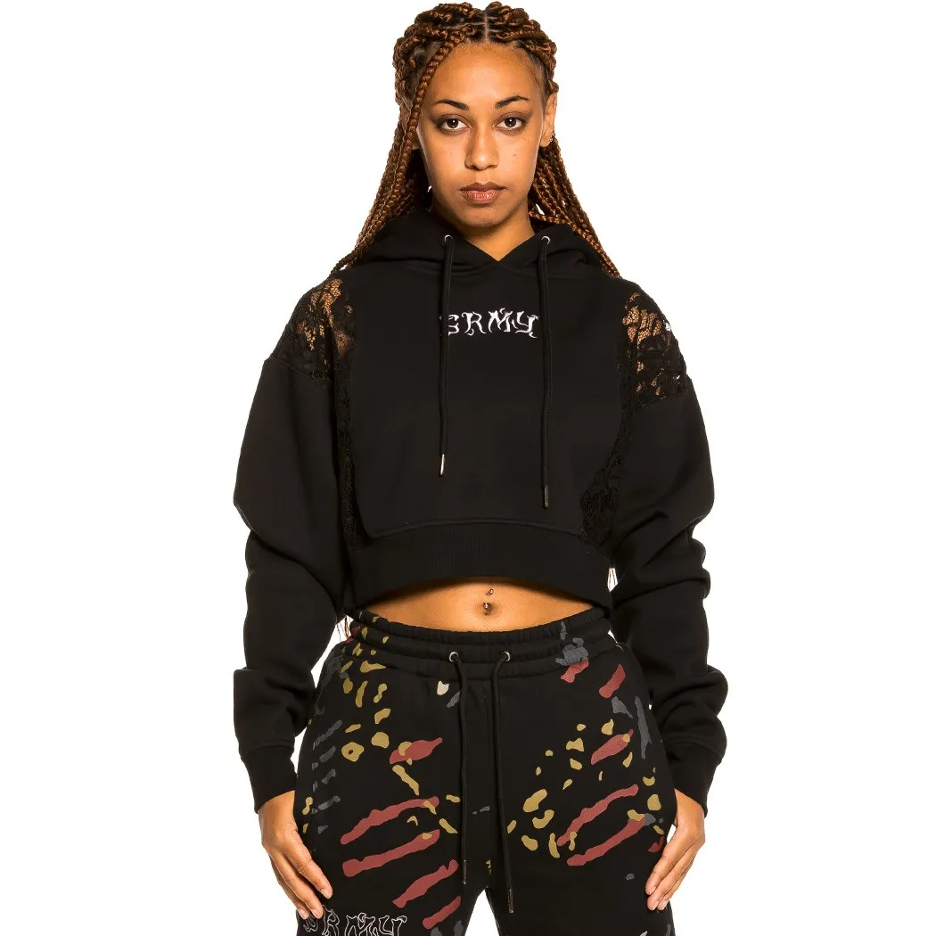 Sudadera corta Crop-Top GRIMEY cuello redondo chica “Jazz Thing” – Black | Fall 21 Ref. GGCH352-BLKZ negra con