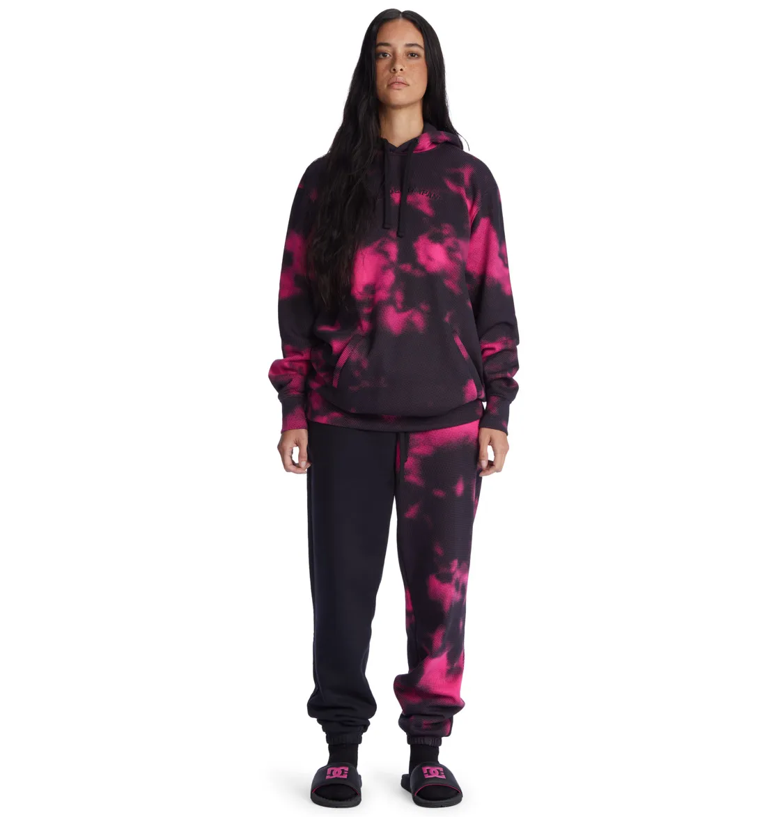 Sudadera DC SHOES mujer con capucha CLOUDY  Halftone Smoke (XKMK) REF-ADJFT03033 Black/Fuchsia