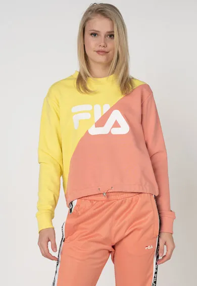 Sudadera FILA chica cuello redondo BANJI CROPPED CREW SWEAT Ref. 687491 rosa palo y amarilla