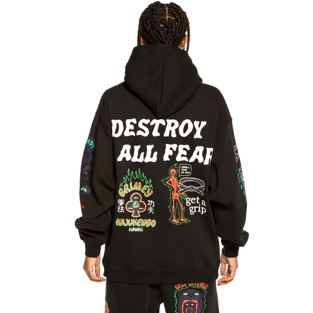 Sudadera GRIMEY con capucha Unisex Grimey “Destroy All Fear” Hoodie – Black | Fall 21 Ref. GCH504-BLK negra di