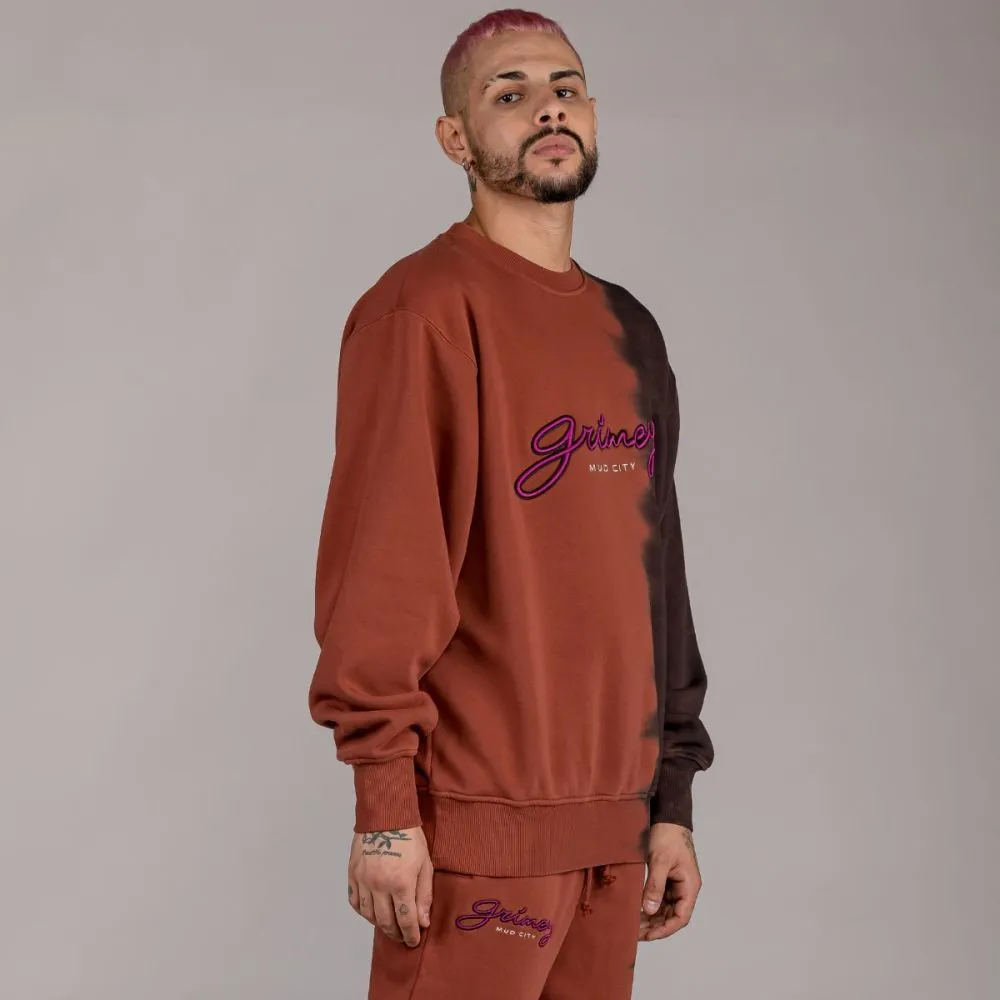 Sudadera GRIMEY cuello redondo Unisex “DUST STORM” Tie & Dye Crewneck – Brown Ref. GSW539-F22Q3