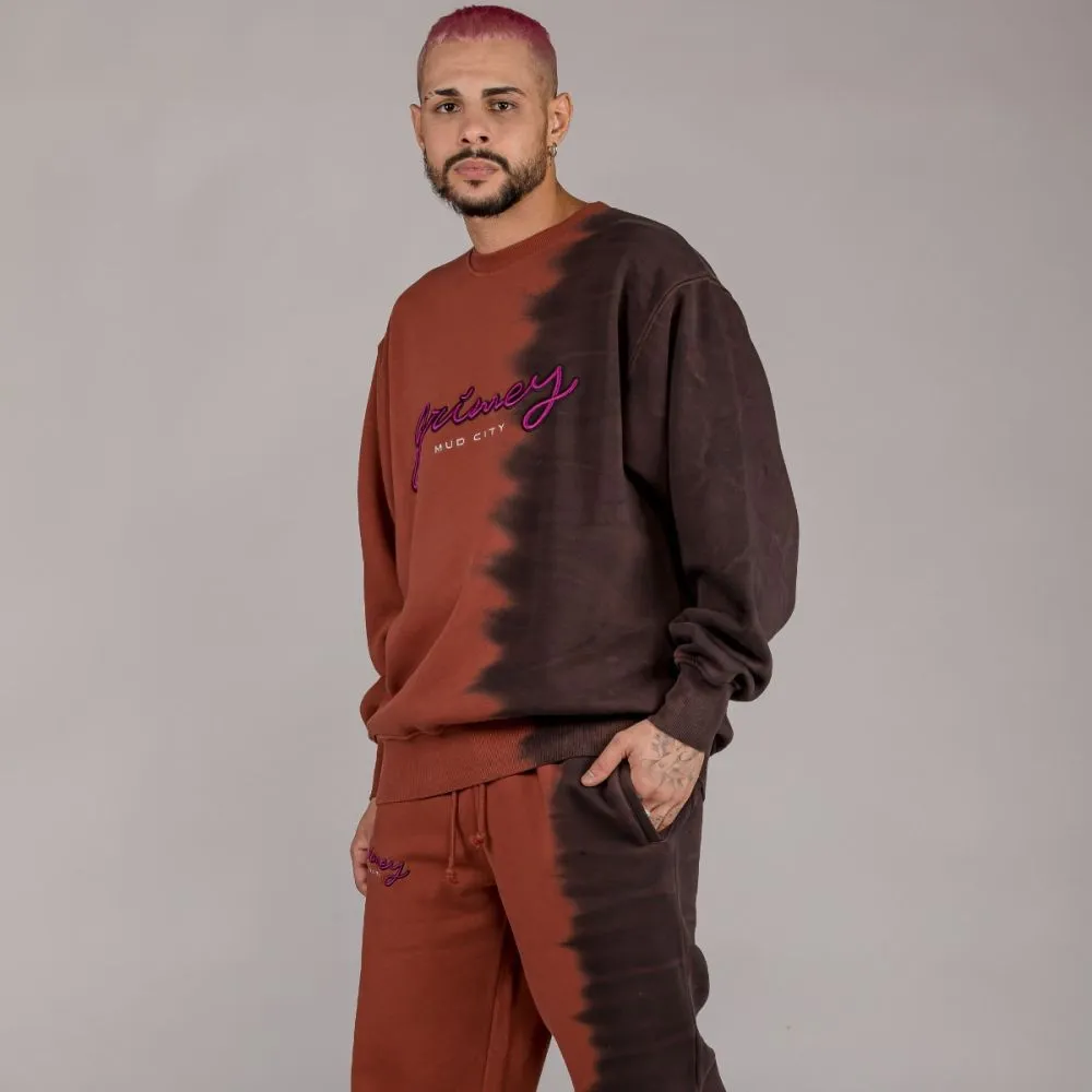 Sudadera GRIMEY cuello redondo Unisex “DUST STORM” Tie & Dye Crewneck – Brown Ref. GSW539-F22Q3