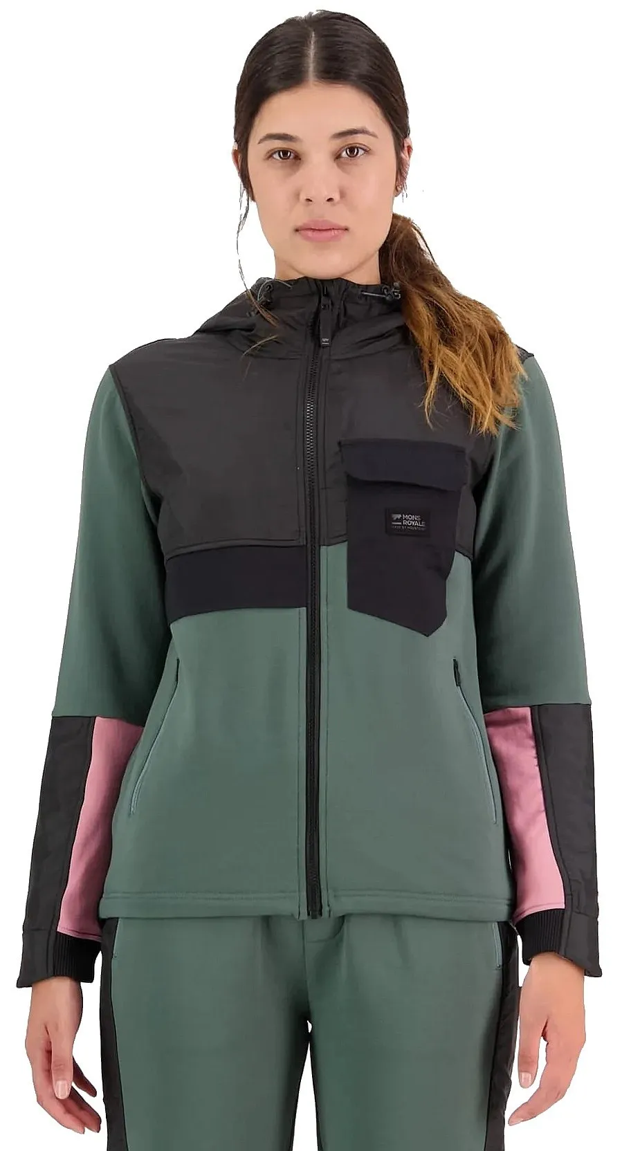 sudadera Mons Royale Decade Mid Hoody Zip - Burnt Sage/Black - women´s