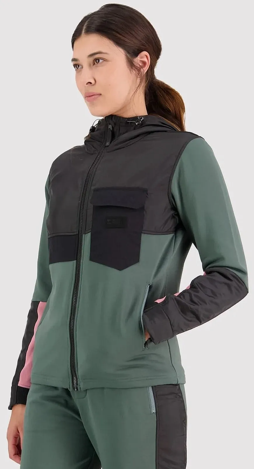 sudadera Mons Royale Decade Mid Hoody Zip - Burnt Sage/Black - women´s