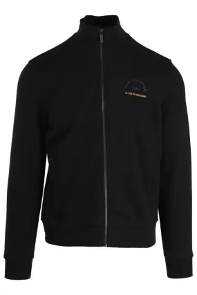 Sudadera negra de cremallera y logo dorado pequeño