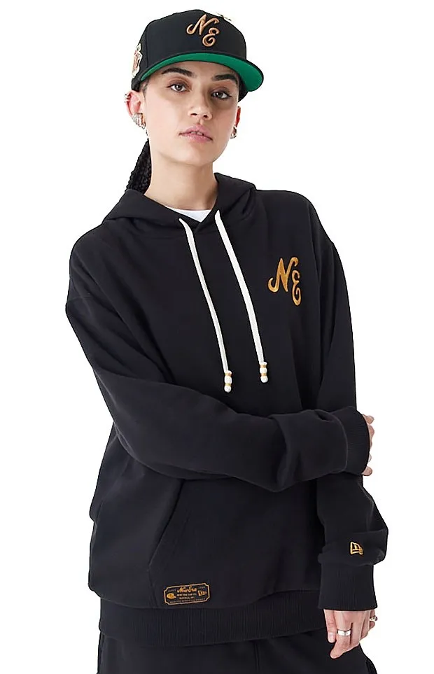 sudadera New Era Script Logo Oversized Hoody - Black/Metallic Gold