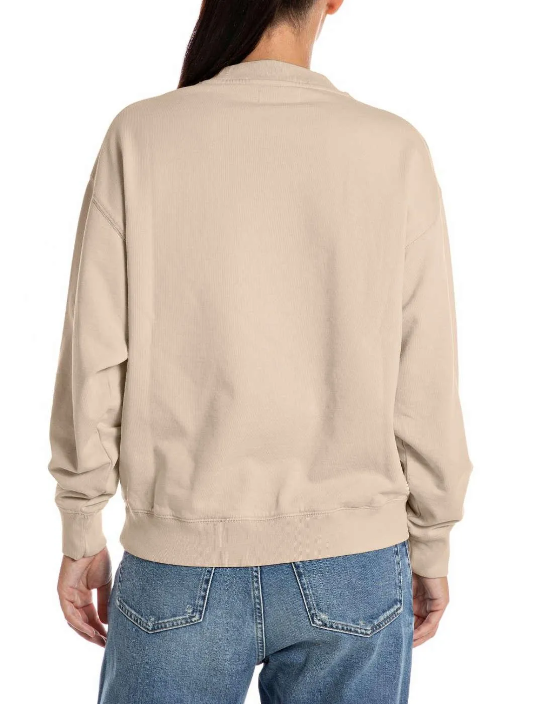 Sudadera Replay beige holgada con logo sin capucha de mujer