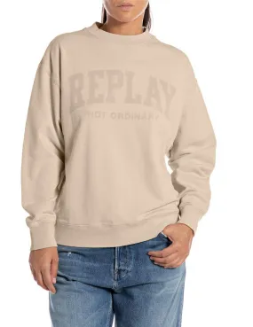 Sudadera Replay beige holgada con logo sin capucha de mujer