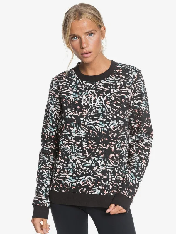 Sudadera ROXY cuello redondo Mujer Thousand Suns TRUE BLACK IZI (kvj7) Ref. ERJFT04268 Negra estampado multicolor