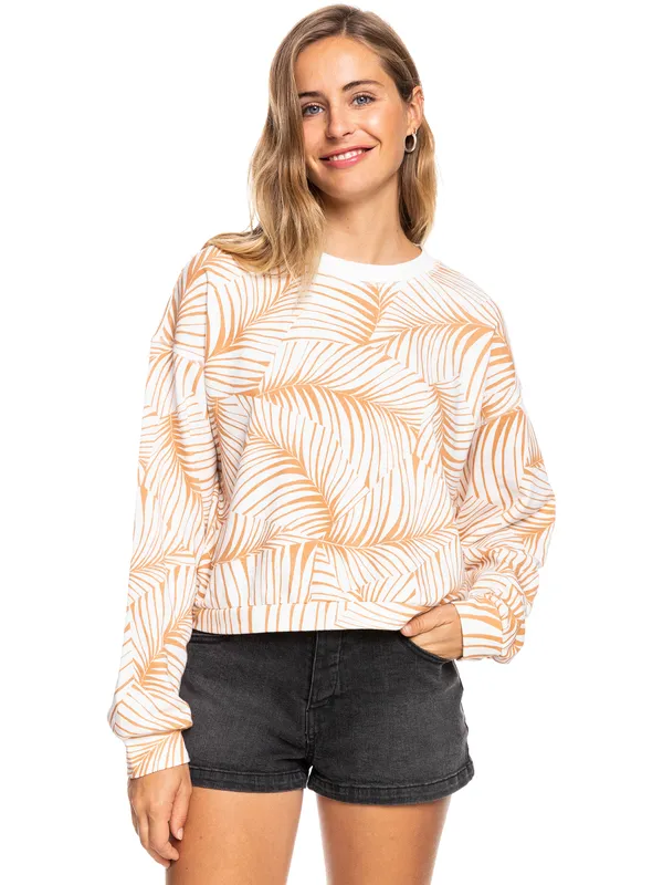 Sudadera ROXY cuello redondo para Mujer Off To The Beach TOAST PALM TREE DREAMS (cjj6) Ref. ERJFT04522 blanca palmeras