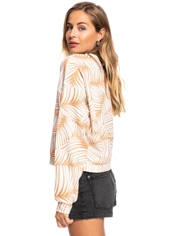 Sudadera ROXY cuello redondo para Mujer Off To The Beach TOAST PALM TREE DREAMS (cjj6) Ref. ERJFT04522 blanca palmeras