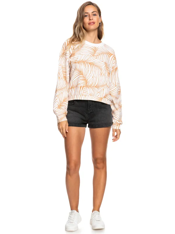 Sudadera ROXY cuello redondo para Mujer Off To The Beach TOAST PALM TREE DREAMS (cjj6) Ref. ERJFT04522 blanca palmeras