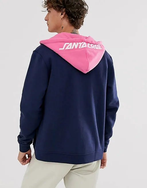 Sudadera Santa Cruz hombre con capucha y cremallera  halo zip hood sca-hdz-0262 dark  navy /orchid pink  azul y rosa