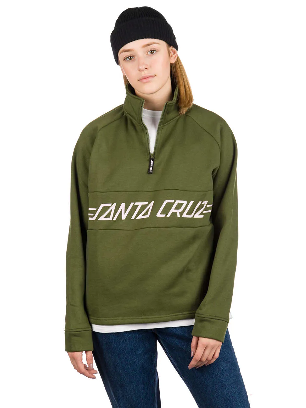 Sudadera SANTA CRUZ Mujer media cremallera Pinline 1/4 zip crew Ref. SCA-WCR-0218 verde militar