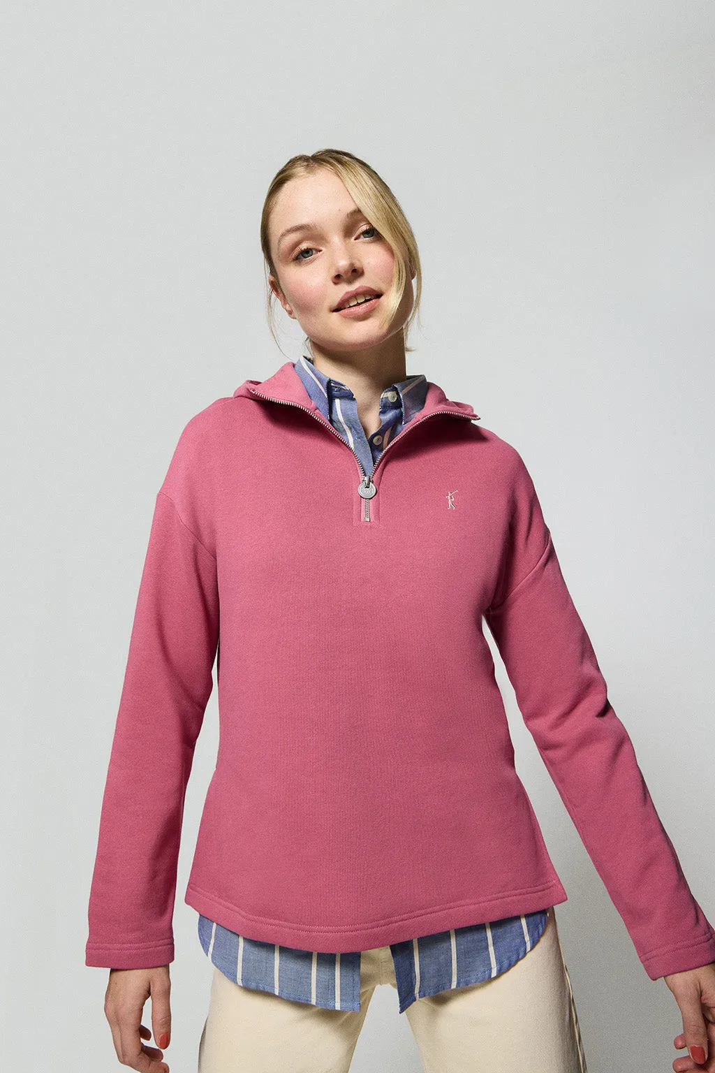 Sudadera Sinsajo rosa vino con capucha y cremallera con logo Rigby Go